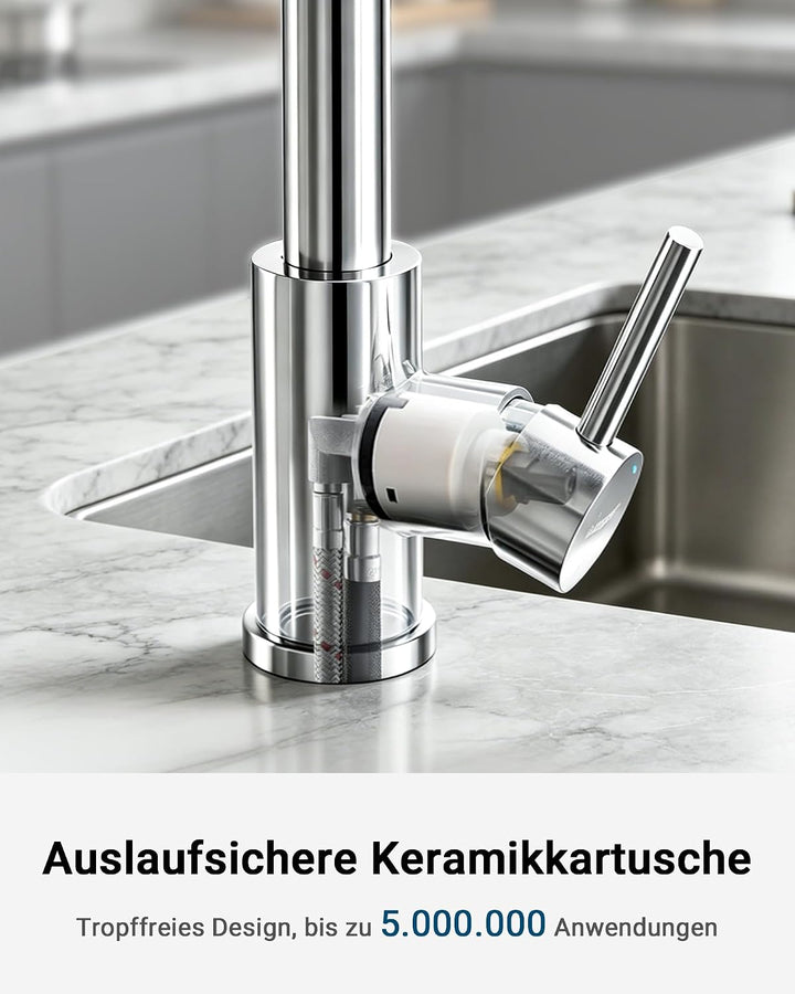 Ibergrif M22136 Wasserhahn Küche Ausziehbar Mischbatterie- Küchenarmatur Edelstahl 360° Schwenkbar,