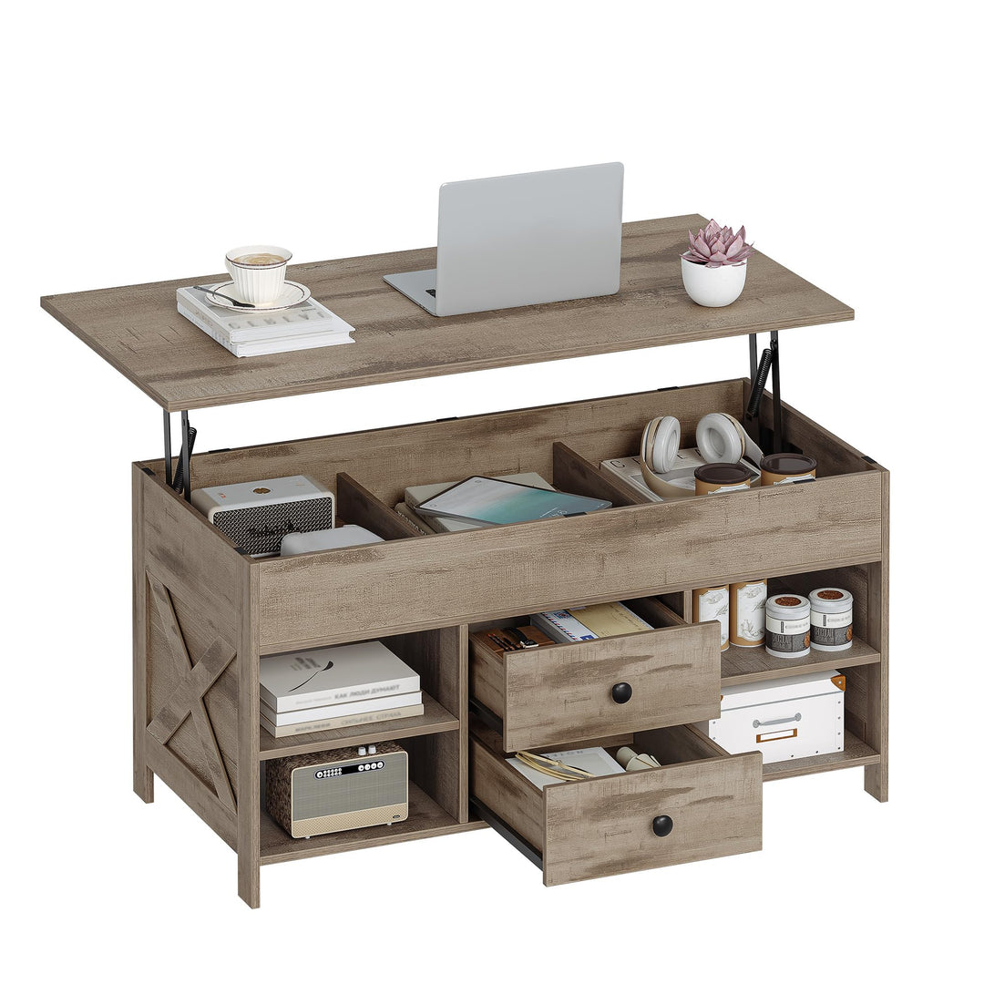 Hzuaneri Couchtisch, höhenverstellbarer Wohnzimmertisch, Sofatisch, 2 Schubladen und Versteckter Sta