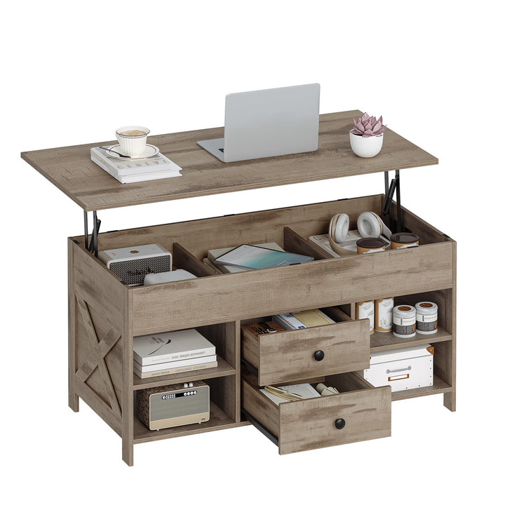 Hzuaneri Couchtisch, höhenverstellbarer Wohnzimmertisch, Sofatisch, 2 Schubladen und Versteckter Sta