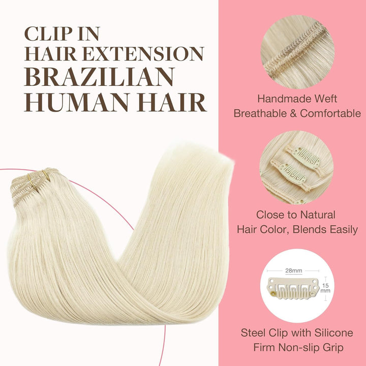 GOO GOO Clip in Extensions Echthaar, Echthaar Extensions Clip, 45cm 120g 7pcs, Extensions Echthaar,