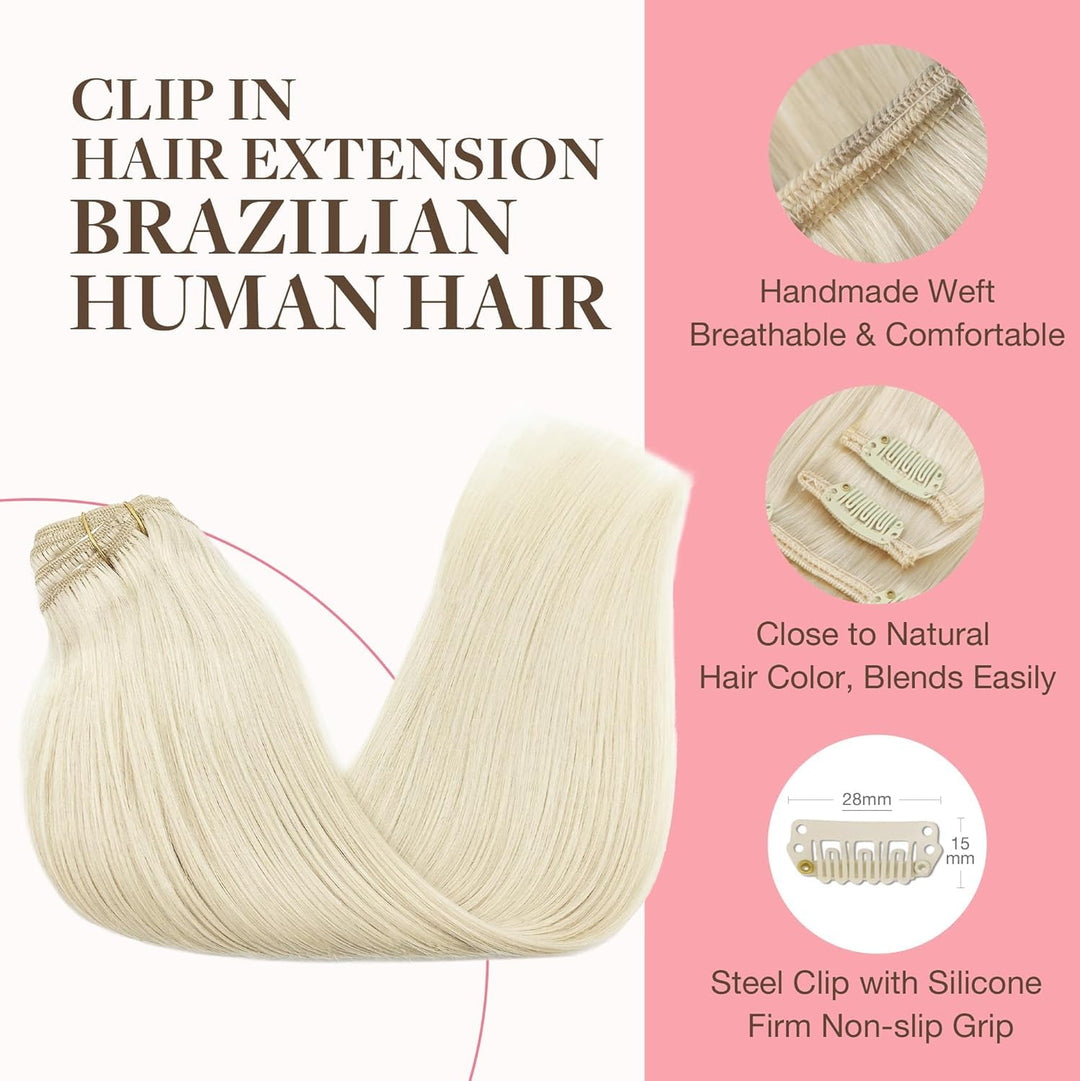 GOO GOO Clip in Extensions Echthaar, Echthaar Extensions Clip, 40cm 120g 7pcs, Extensions Echthaar,