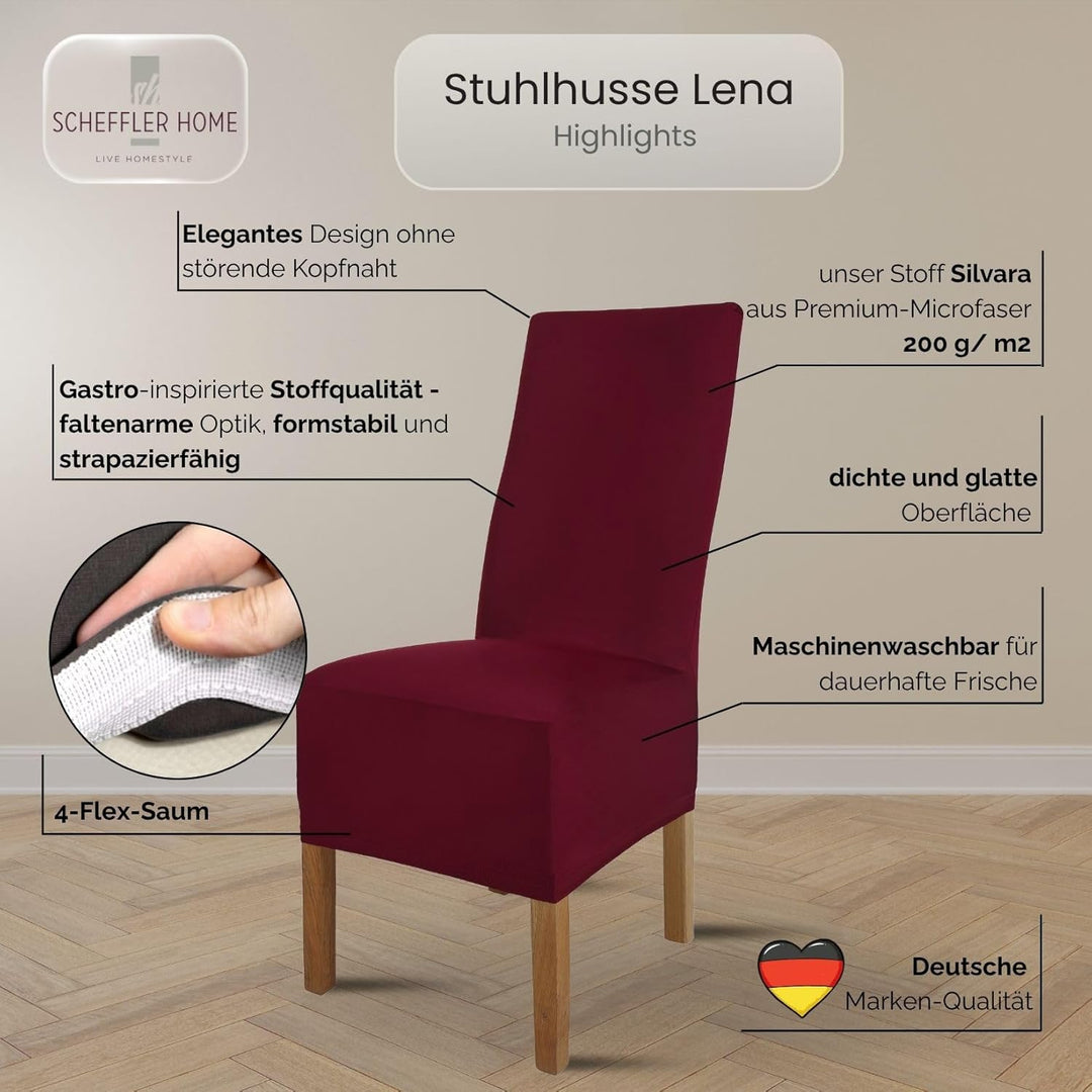 SCHEFFLER-Home Stuhlhussen 4er Set Lena Bordeaux/elastische und langlebige Hussen für Stühle/Robuste