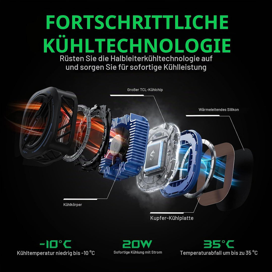 Black Shark Tragbarer magnetischer Handy Kühler für Gaming, geräuschloser Akku Schutz, 20 W Power-Tr