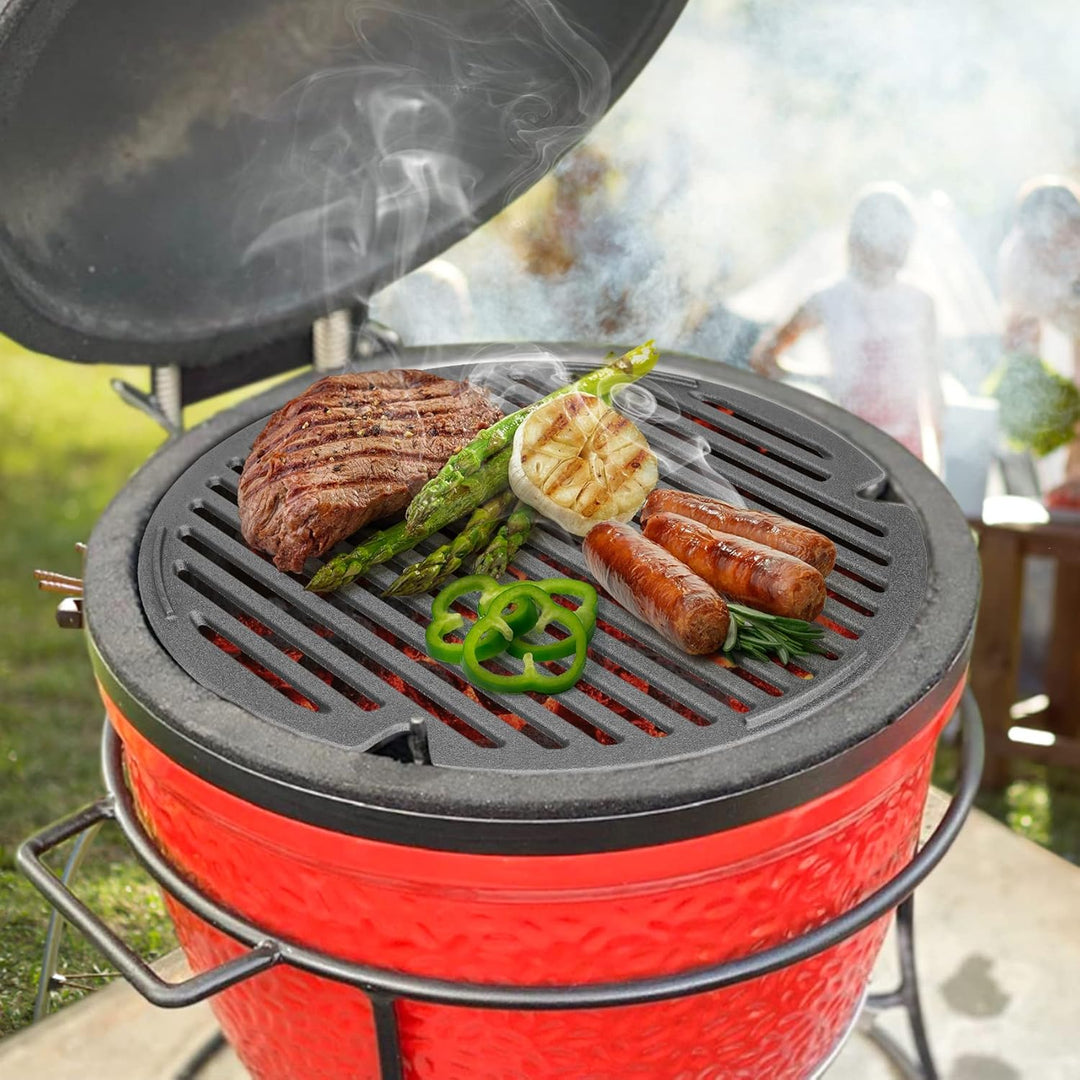 onlyfire Gusseisen Grillrost, BBQ Rund Guss Grillroste Ø 35cm Grillzubehör Passend für Kamado Joe Cl