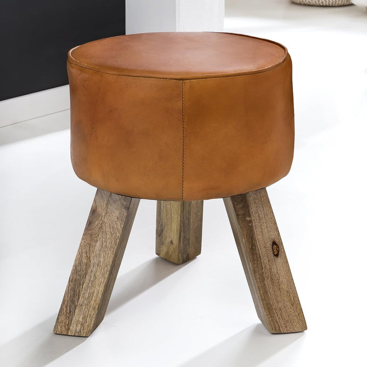 FineBuy Design Sitzhocker FB45553 Holz 37x45x37 cm Modern Fusshocker Rund | Turnbock Lederhocker Hol