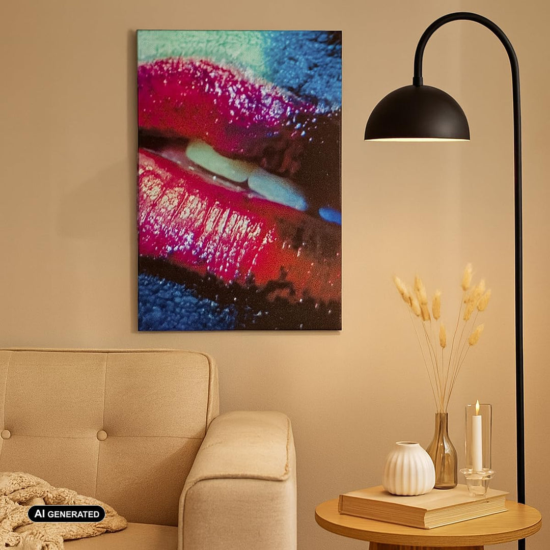 Bilder auf Leinwand Lippen Gesicht Frau Leinwandbild mit Rahmen 45x80cm Wandbilder Dekoration Wohnzi