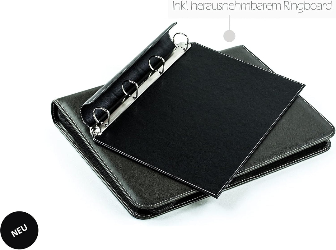 DELMON VARONE - Ringbuch-Ordner DIN A4 mit Reissverschluss inkl. Schreibblock veganem Eco Kunstleder