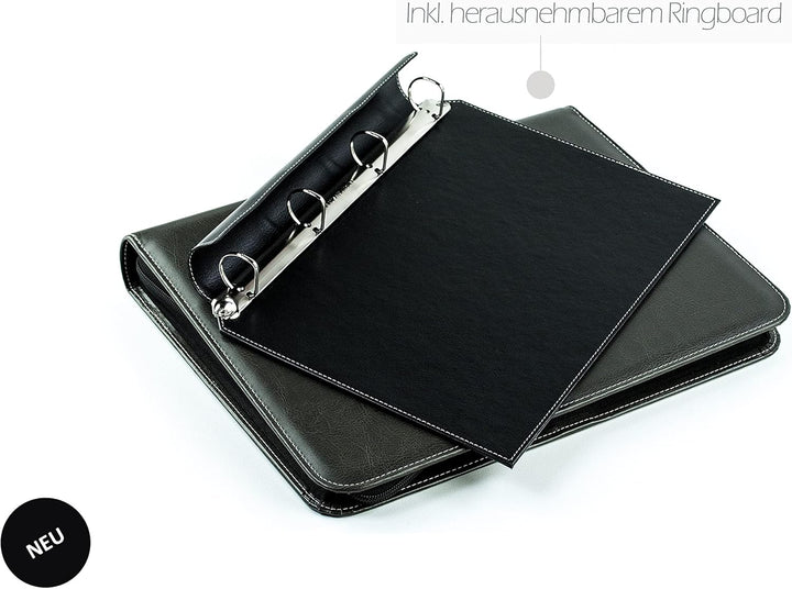 DELMON VARONE - Ringbuch-Ordner DIN A4 mit Reissverschluss inkl. Schreibblock veganem Eco Kunstleder
