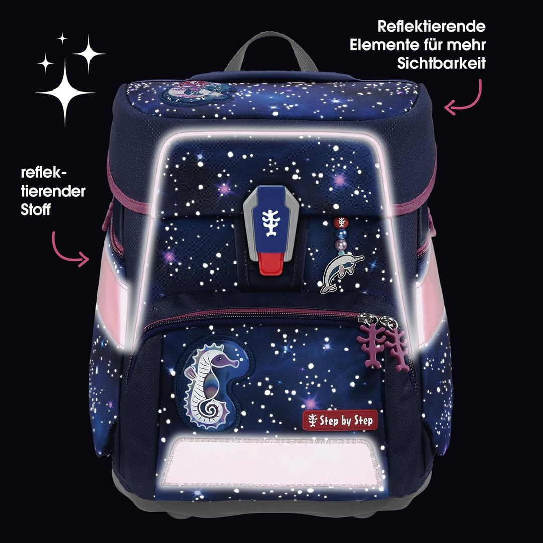 Step by Step Schulranzen-Set SPACE REFLECT „Star Seahorse Zoe“ 5-teilig, ergonomischer Tornister, Re