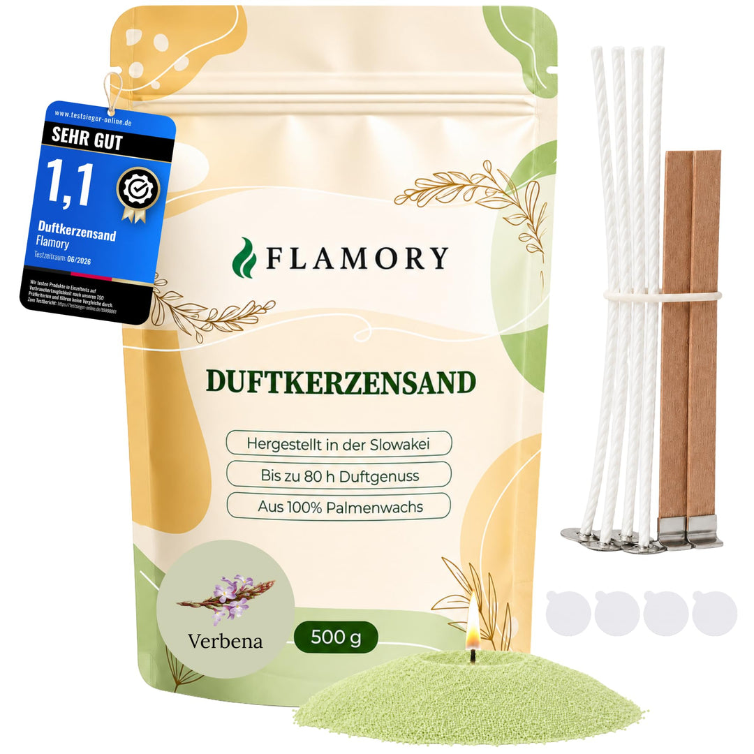 Duftkerzensand 500 g – Kerzensand mit Duft & Dochten (6 Stk.) – ohne Paraffin – aus Pflanzenwachs –