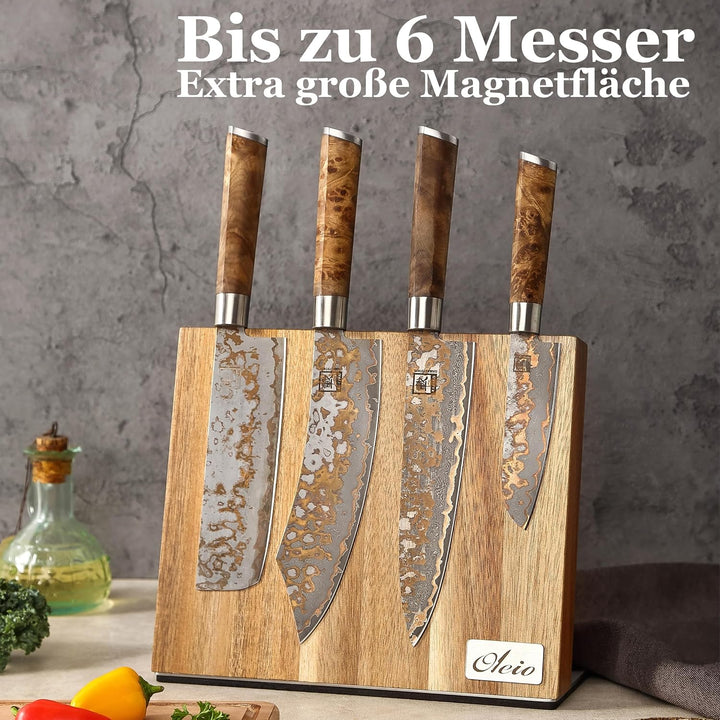 Oleio hochwertiger magnetischer Messerblock Messerbrett für bis zu 6 Messern I Zeitloses Design aus