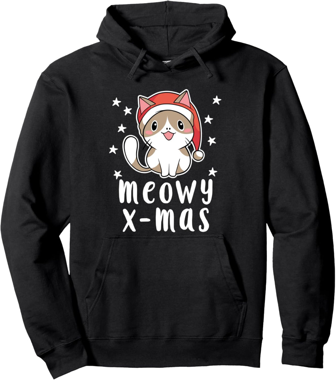 Meowy X-Mas lächelnde Weihnachtsmann-Katze mit Weihnachtsmütze Pullover Hoodie