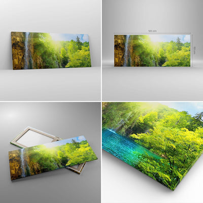 Wandbilder Dekoration Wohnzimmer Wasserfall Forrest Himmel Panorama Bilder auf Leinwand 120x50cm Lei