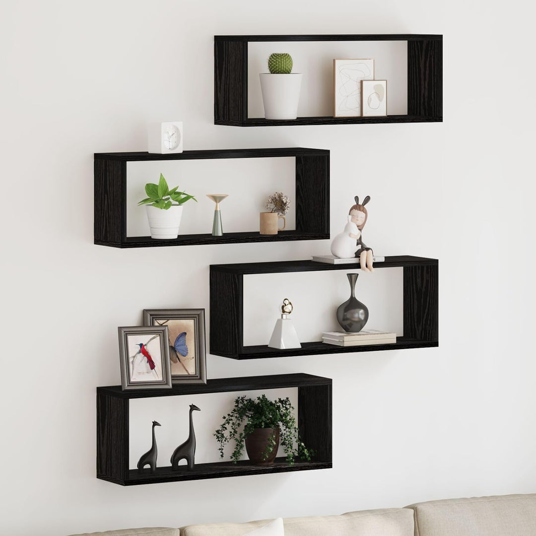 vidaXL Wandregale mit Regal 4 pcs Schwarz Eichen-Optik 60 x 15 x 23 cm, Wohnzimmer, rechteckiges Wan