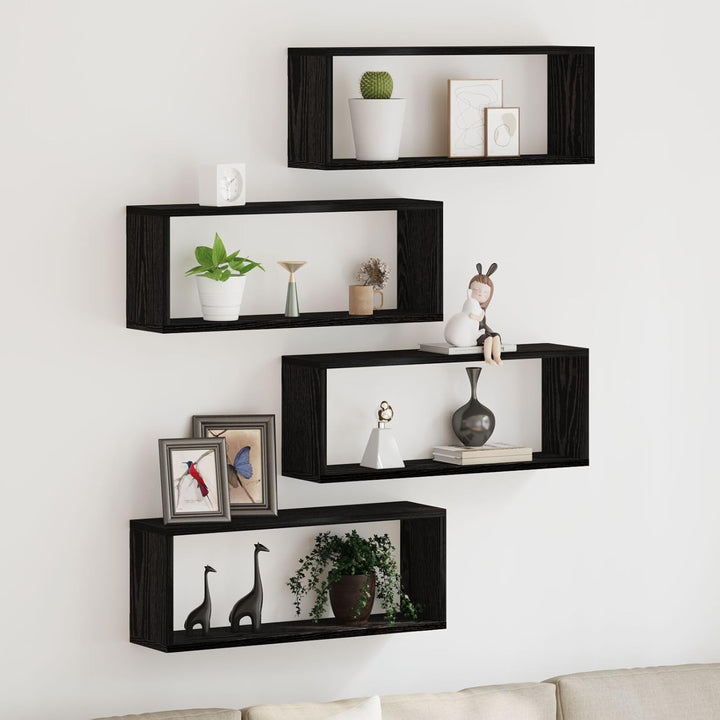 vidaXL Wandregale mit Regal 4 pcs Schwarz Eichen-Optik 60 x 15 x 23 cm, Wohnzimmer, rechteckiges Wan