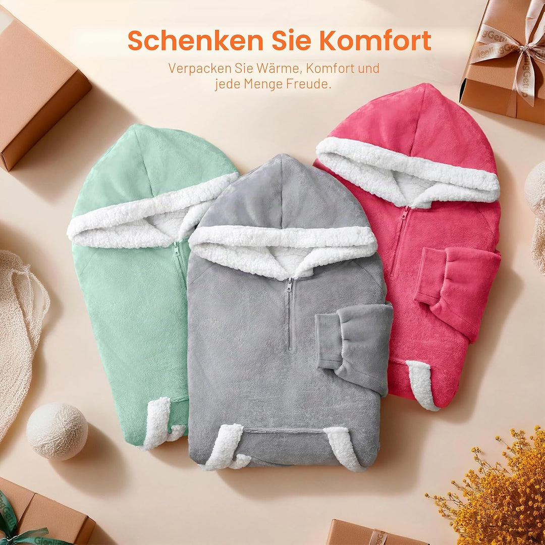 Giggling Getup tragbare Decken Hoodie für Erwachsene Kinder Damen Herren –Übergrösse Flanell Sherpa