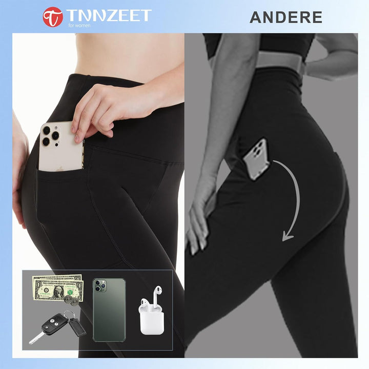 TNNZEET Radlerhose Damen Hohe Taille Kurze Sporthose Blickdicht Shorts für Yoga Gym Taschen L-XL Sch