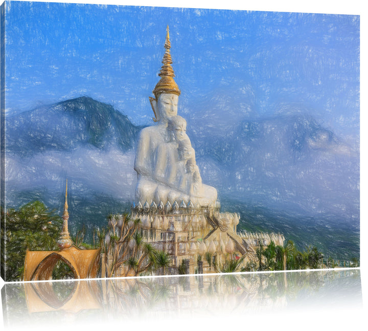 Pixxprint Buddha-Skulptur in Thailand als Leinwandbild/Grösse: 100x70 cm/Wandbild/Kunstdruck/fertig