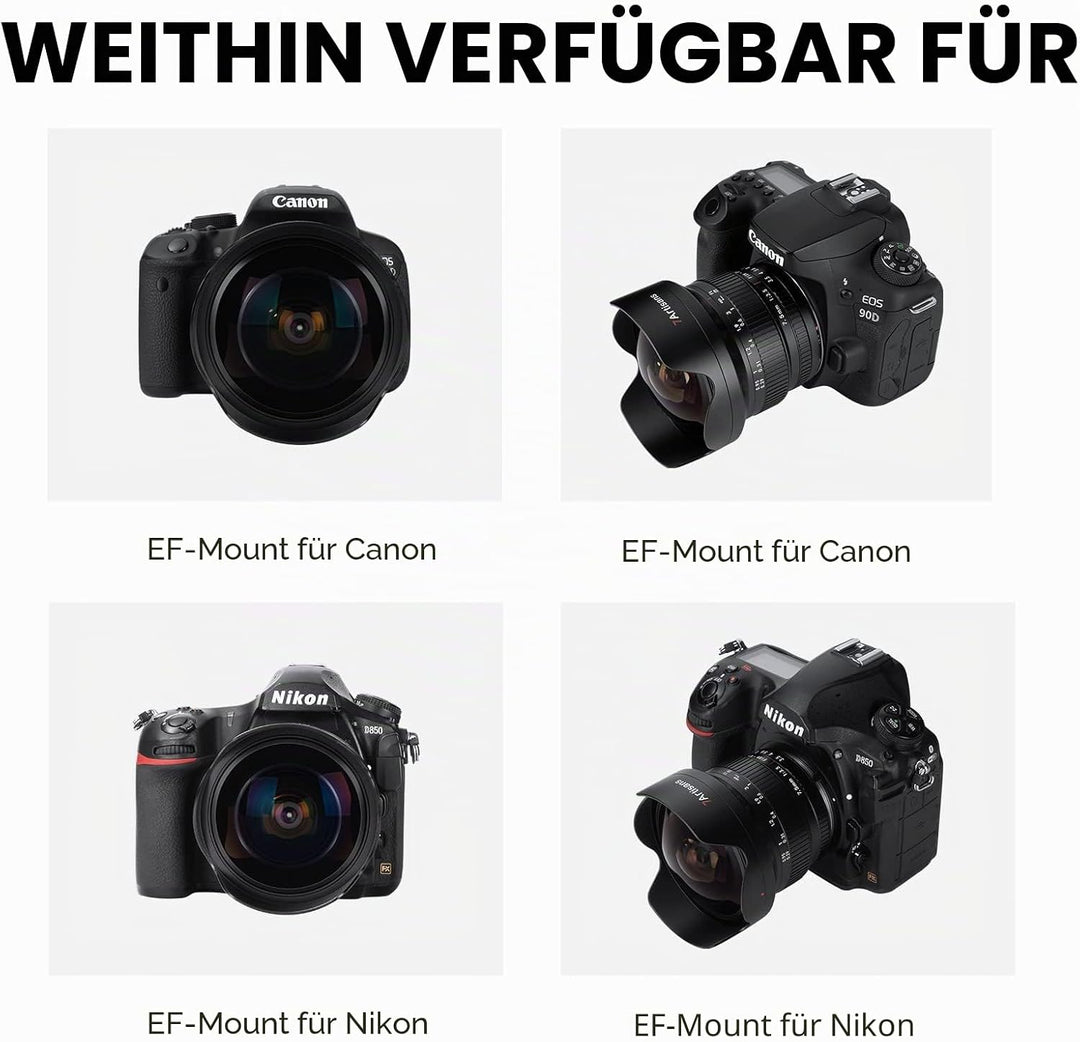 7artisans MF 7,5 mm F3.5 APS-C 205° Ultra-Weitwinkel-Manuelles Fischaugenobjektiv, kompatibel mit Ni