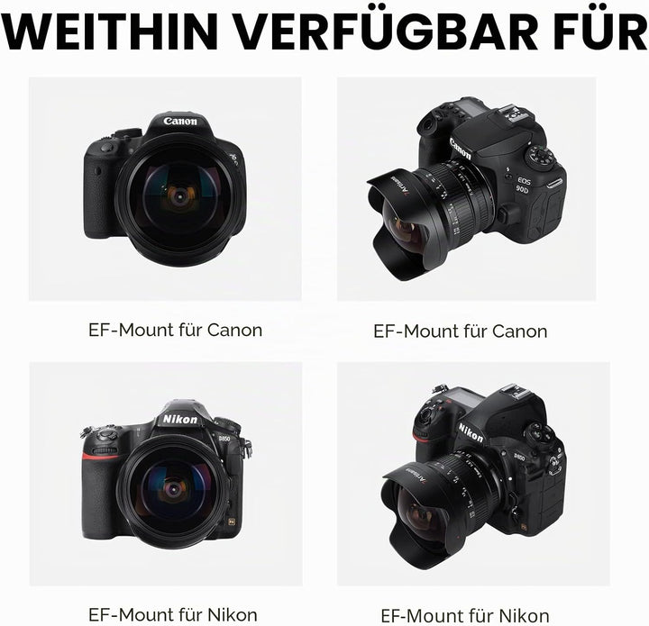 7artisans MF 7,5 mm F3.5 APS-C 205° Ultra-Weitwinkel-Manuelles Fischaugenobjektiv, kompatibel mit Ni