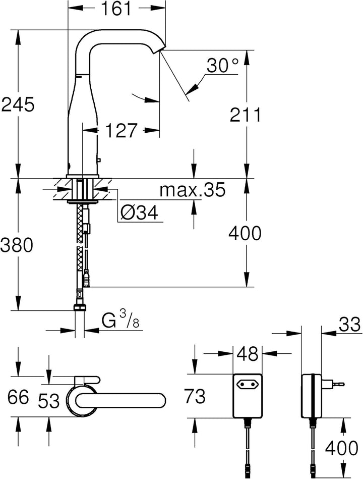 Grohe Essence E, Badarmatur - Elektronische Waschtischarmatur, 230 V, mit Mischung, ohne Ablaufgarni