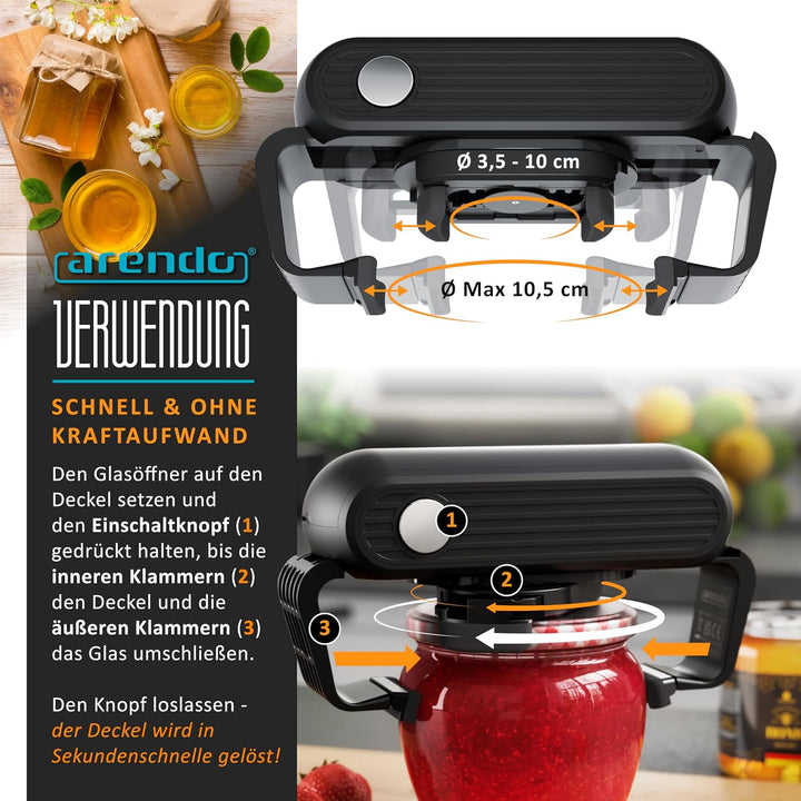Arendo Automatischer Glasöffner, Elektrischer Deckelöffner für versiegelte Gläser (3,5–10 cm), Jar O