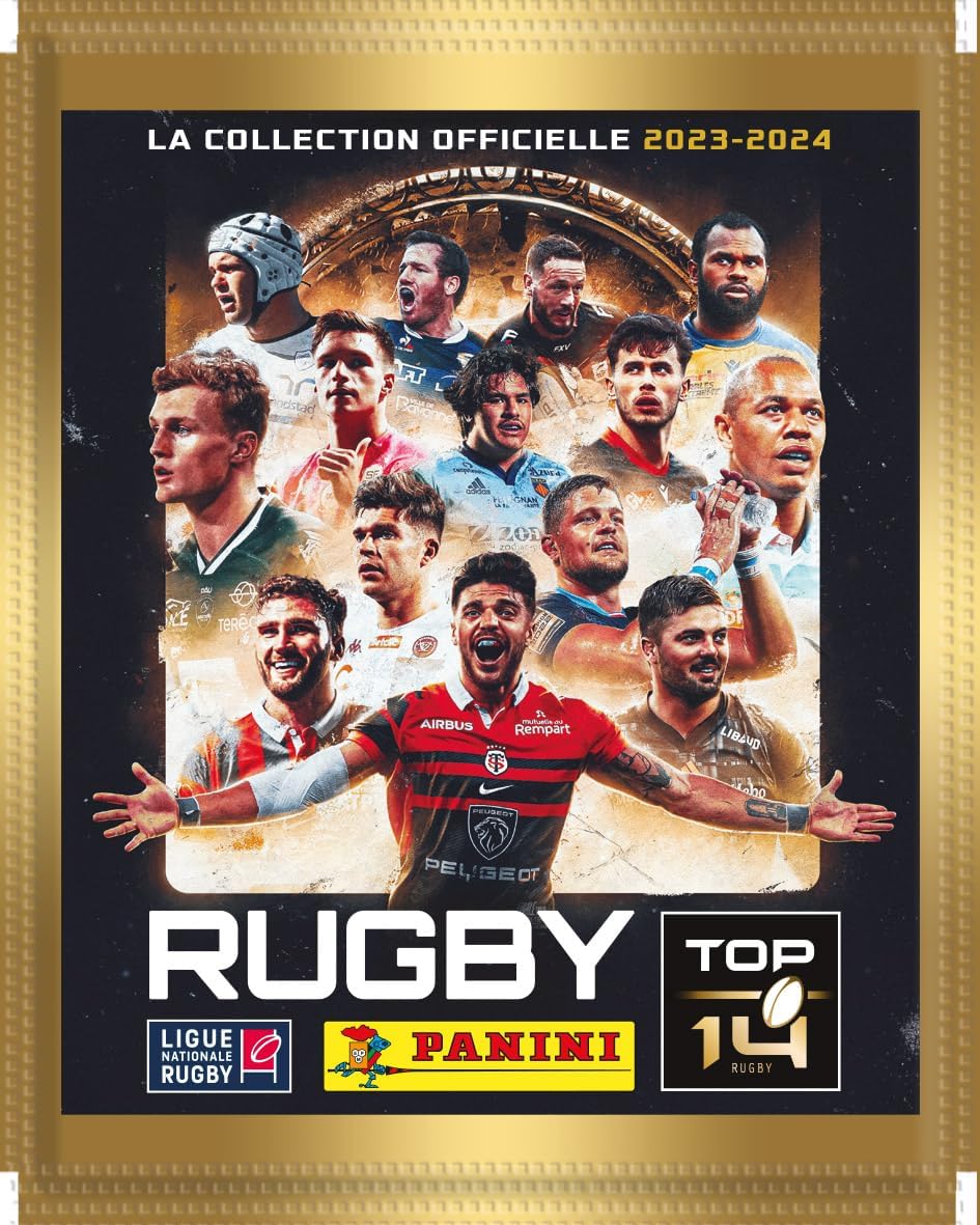Panini RUGBY TOP 14 2023-2024 Box mit 50 Hüllen mit je 5 Aufklebern + 1 Karte