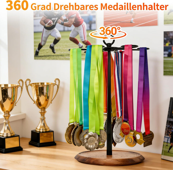 ohbien 360 Grad Drehbares Medaillenhalter Medaillen Aufhänger Holz für über 30+ Medaillen, Ohne Bohr