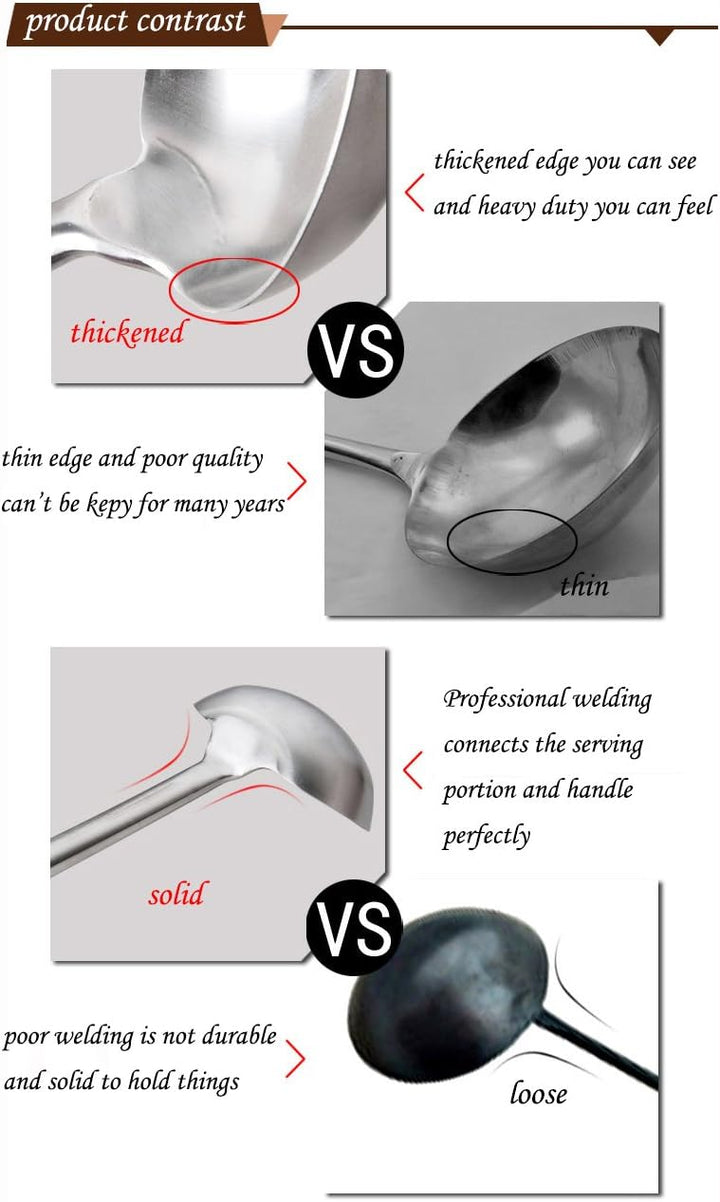TENTA Kitchen Professional Large Stainless Steel Serving Ladle Spoon - Gravy Ladle Soup Spoon for Sc