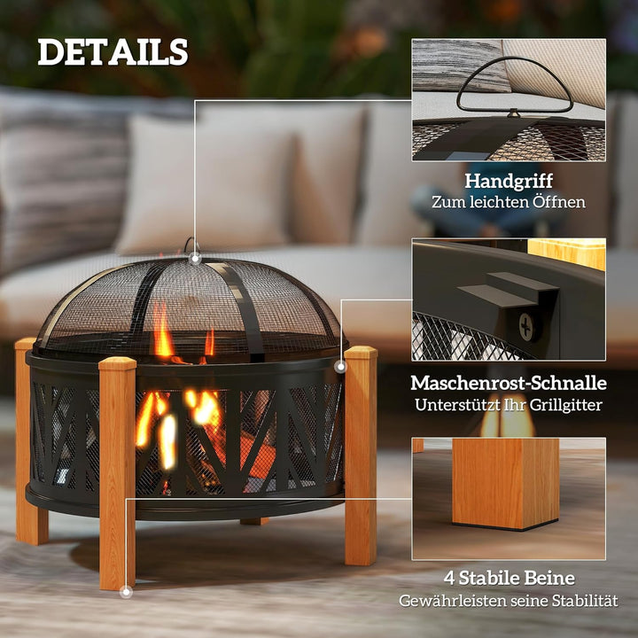 Outsunny 2-in-1 Feuerschale mit Grillrost Ø75 x 58 cm Feuerstelle mit Funkenschutz Schürhaken Feuers