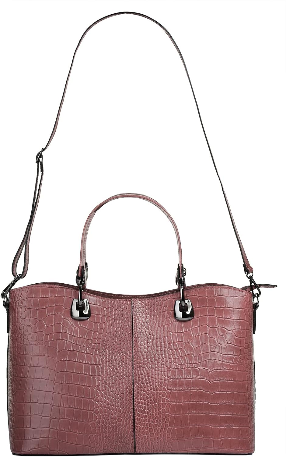 Handtasche Echt Leder Damen Made in Italy, Smartphonefach, Damenhandtasche im Kroko-Design, Umhänget