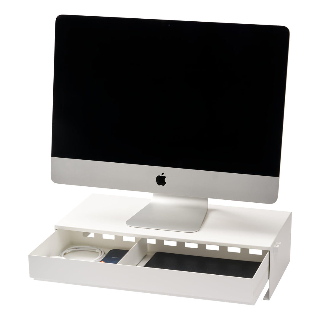 YAMAZAKI 10187 TOWER Monitorständer mit Schublade, weiss, Stahl / Magnet / Polypropylene / Silikon /
