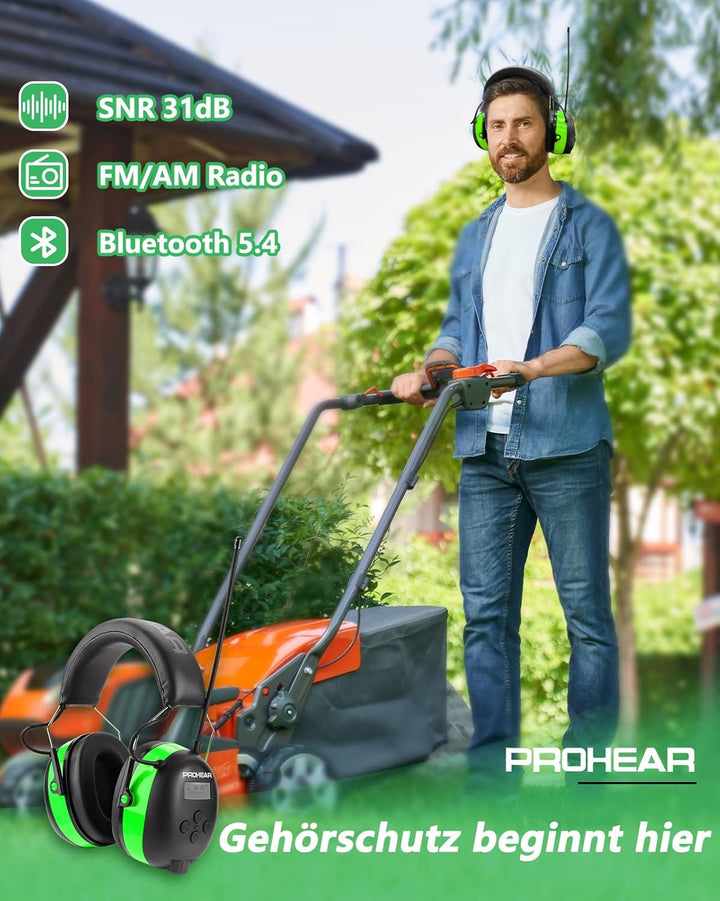 PROHEAR 033 Gehörschutz mit Radio, SNR31dB - Ohrenschützer mit Bluetooth FM/AM, Eingebautem Mikrofon