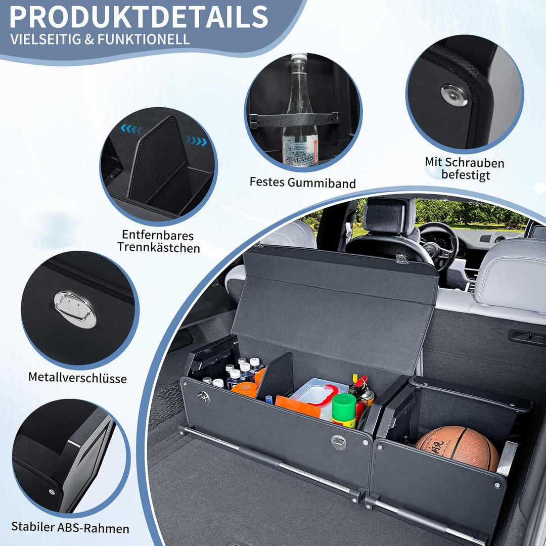 Auto Kofferraum Organizer mit Deckel – 2-in-1 Modulares XXL-Kofferraumtasche, Multifunktionaler Aufb