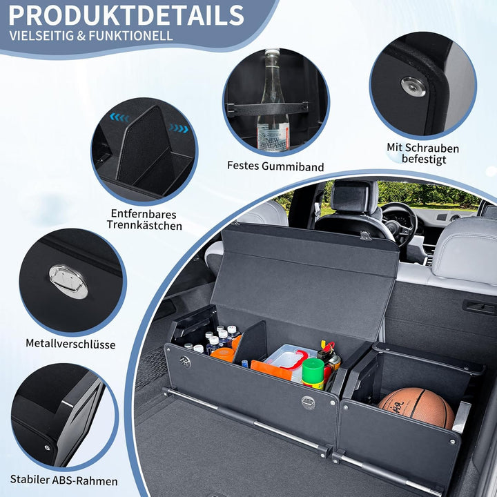 Auto Kofferraum Organizer mit Deckel – 2-in-1 Modulares XXL-Kofferraumtasche, Multifunktionaler Aufb