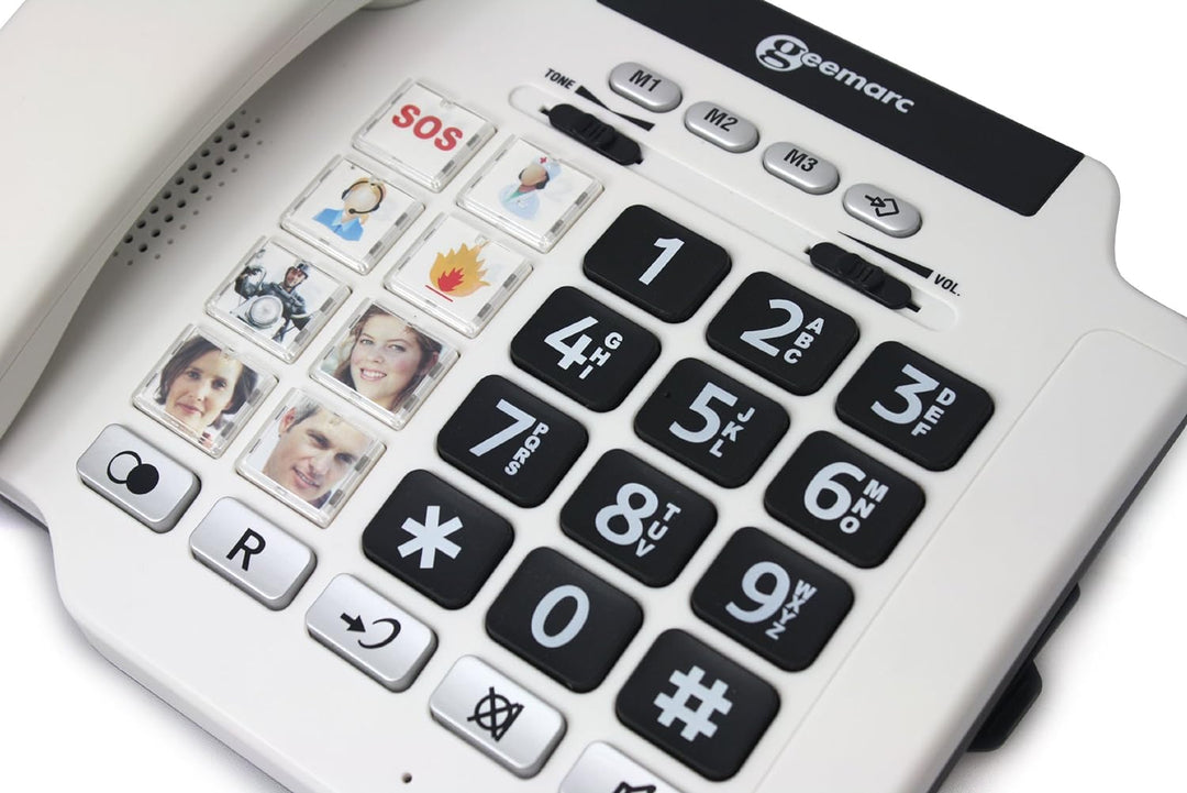 Geemarc Photophone 100 - Verstärktes schnurgebundenes Telefon mit anpassbaren Fototasten, Ton- und K