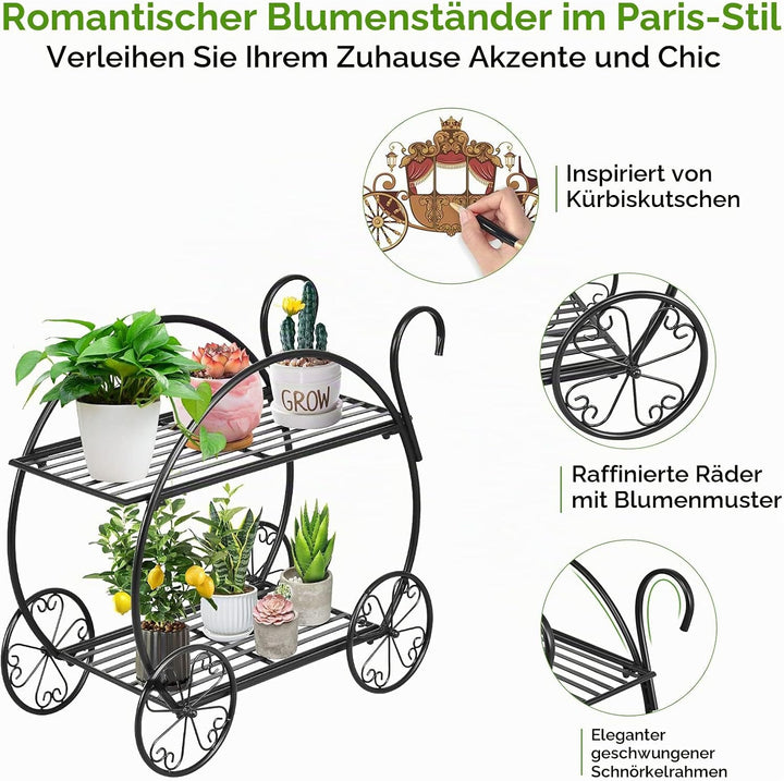 KOMFOTTEU Blumenständer Metall, Pflanzwagen Blumenwagen mit 4 Räder, Pflanzenständer mit 2 Griffe, B