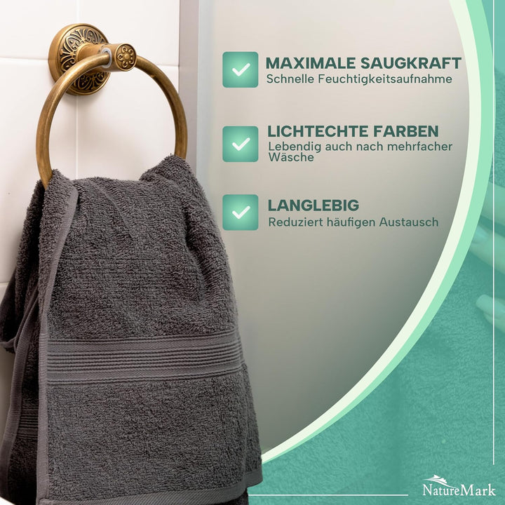 NatureMark 8er Pack Handtücher, 100% Baumwolle, 50 x 100 cm, Handtuch Set Anthrazit grau Anthrazit/G