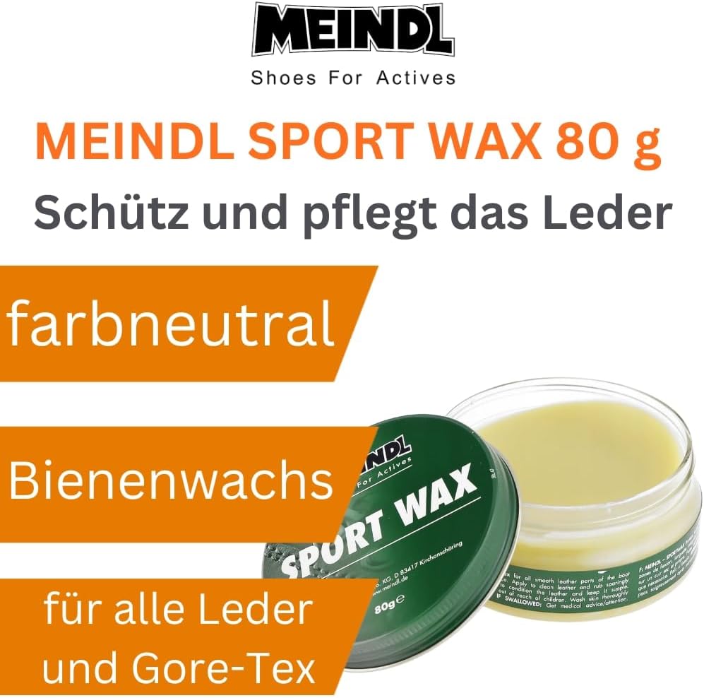 Meindl Leder MegaPack Sportwax + Imprägnierer + Lederbürste, Lederpflege Schuhpflege für alle Leders