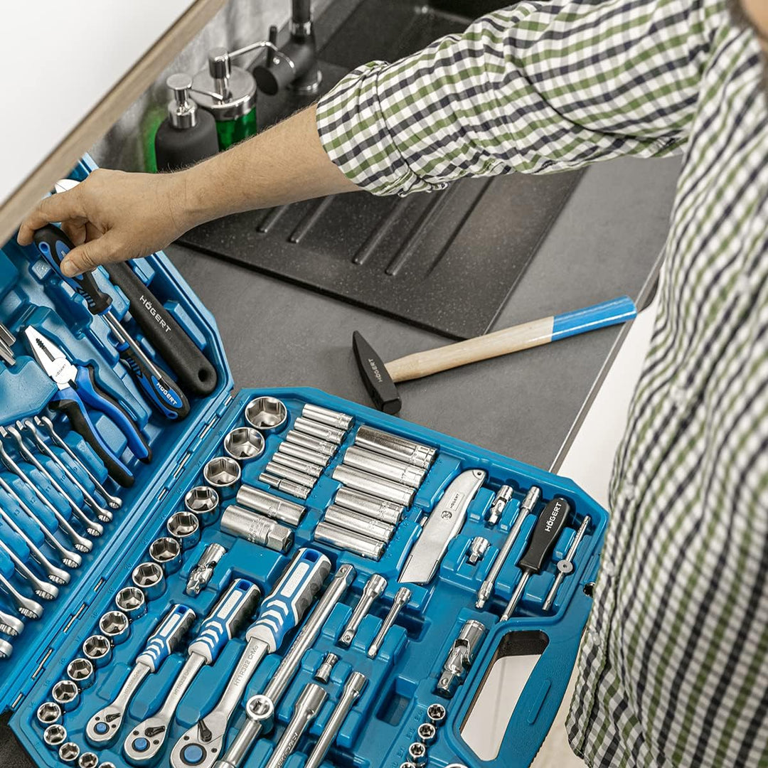 Högert Technik - Werkzeugset I Steckschlüssel, Bits und Zubehör I Chrom-Vanadium-Legierungsstahl I G
