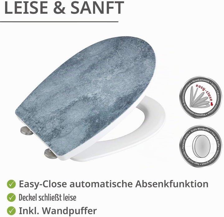 WENKO WC-Sitz Mod. Cement mit Relief, strukturierte Oberfläche in Betonoptik, Toilettendeckel mit Ab