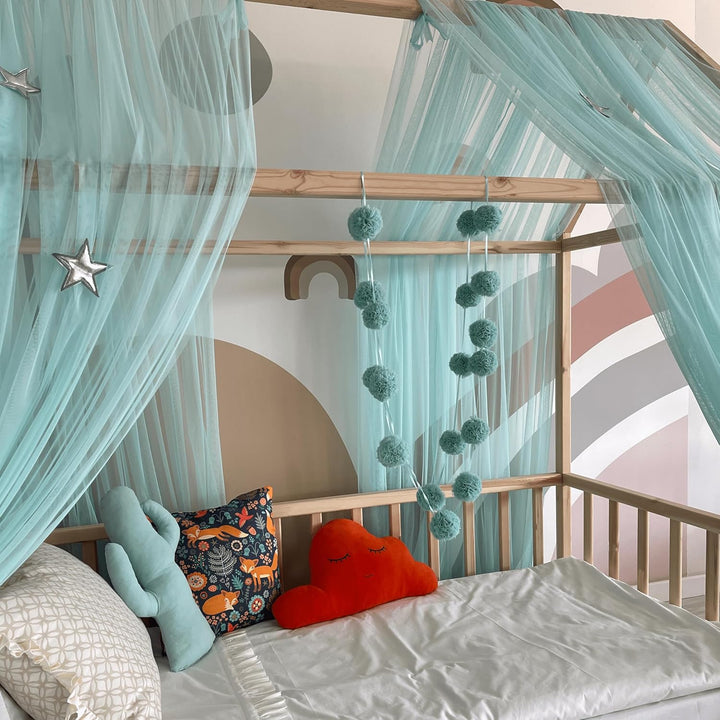 Baby Fancyroom Hausbett Himmel mintgrün Betthimmel Deko Set Kinderzimmer Kinderbett Baldachin Pompon