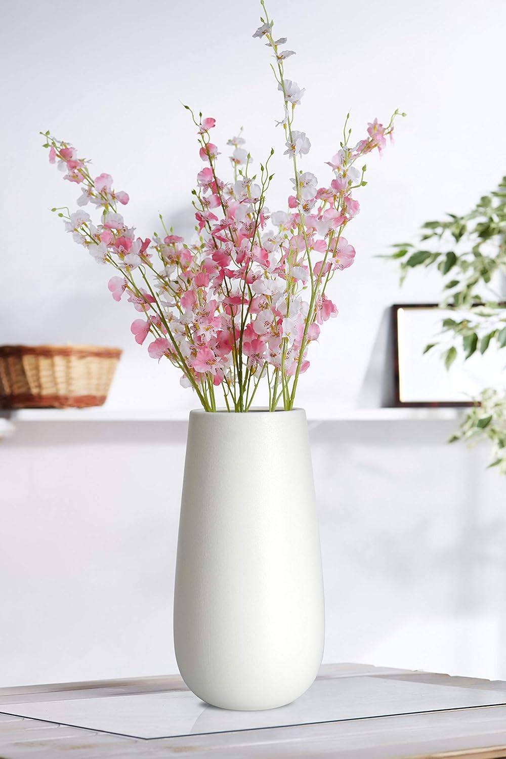 D'vine Dev 25,4 cm Elegante ovale Keramikvase für Blumen Home Decor Vase mit Design Box Schneeweiss