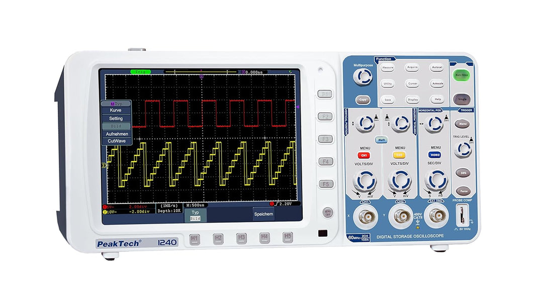 PeakTech 1240 – 2-Kanal Speicher-Oszilloskop (60MHz) mit USB-, VGA-, LAN-Schnittstelle & 8“ Hochaufl