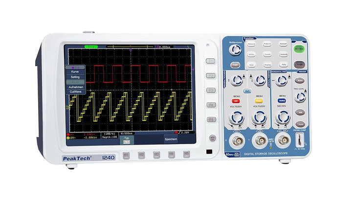 PeakTech 1240 – 2-Kanal Speicher-Oszilloskop (60MHz) mit USB-, VGA-, LAN-Schnittstelle & 8“ Hochaufl