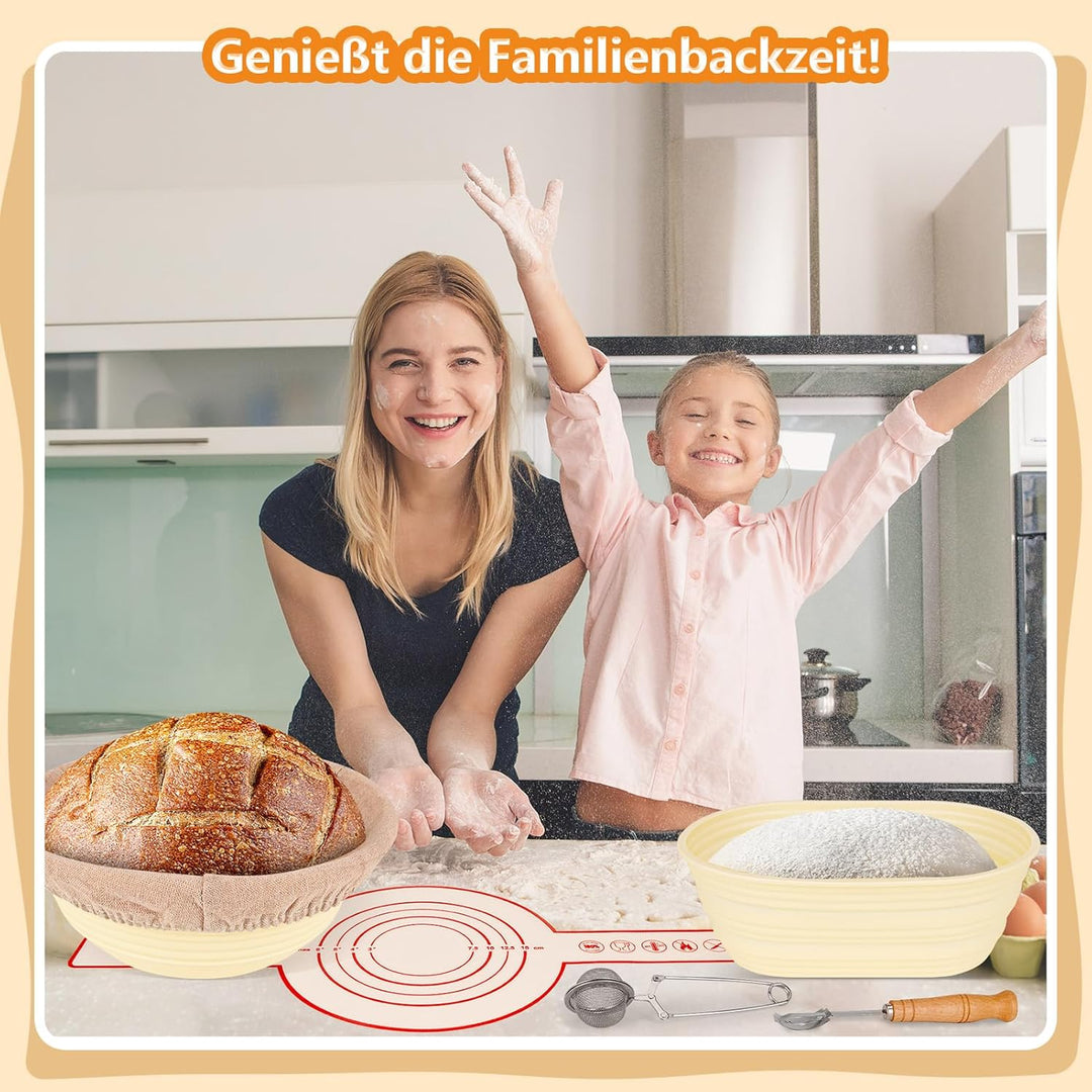 Brotgärkorb -Set- aus Silikon (23cm rund & 25cm oval) – Sauerteig-Gärkorb (inkl. Teigschaber, Rostme