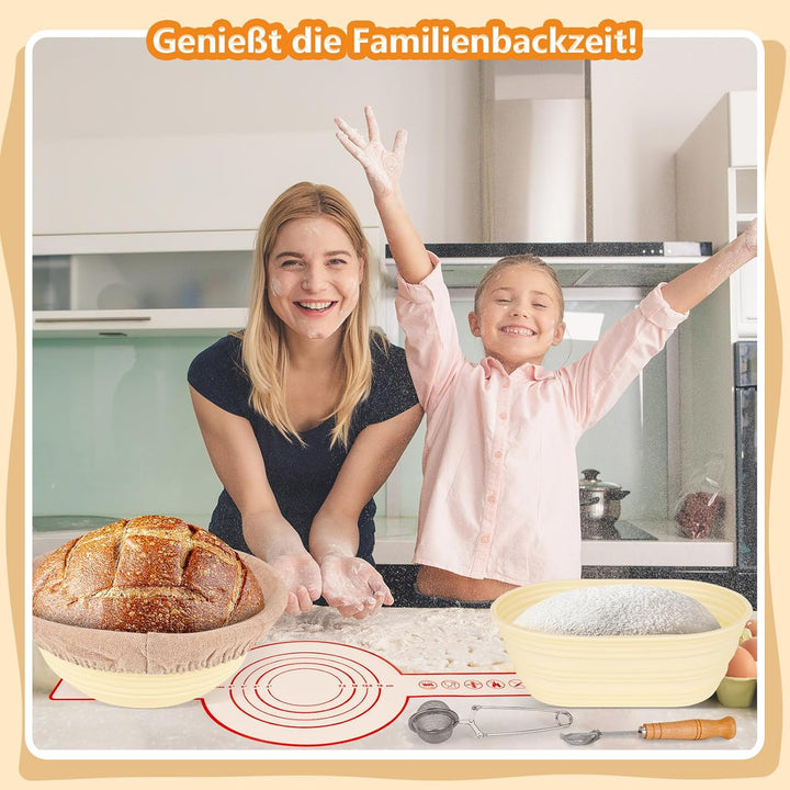 Brotgärkorb -Set- aus Silikon (23cm rund & 25cm oval) – Sauerteig-Gärkorb (inkl. Teigschaber, Rostme