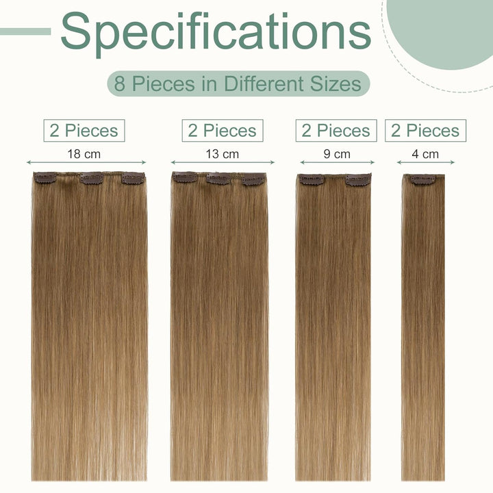 Rich Choices Clip in Extensions Echthaar 8 Stück Clip Extensions 25cm #6 Hellbraun Haarverlängerung