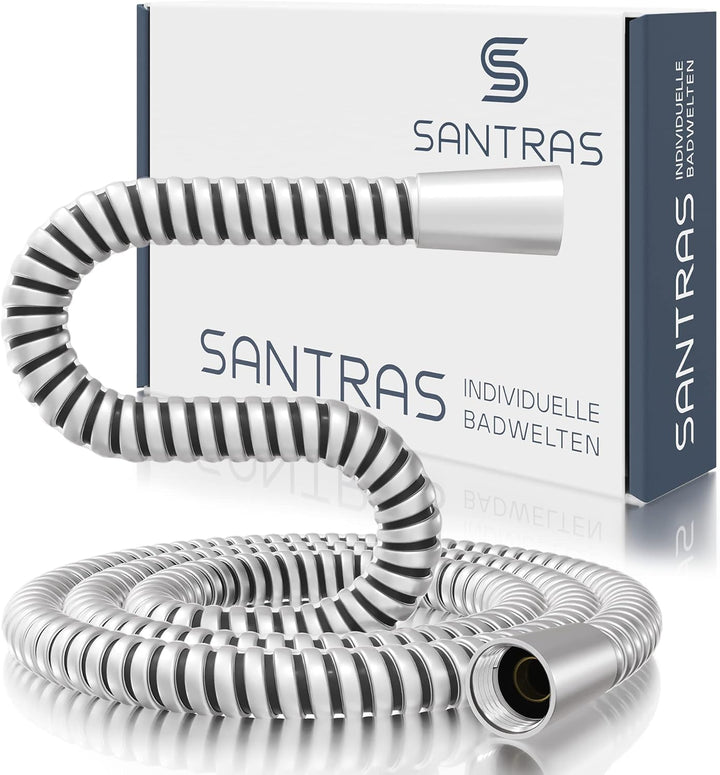 SANTRAS® Duschschlauch PREMIUM Velourchrom 2,00 m mit Durchflussbegrenzer – Besonders flexibler Brau