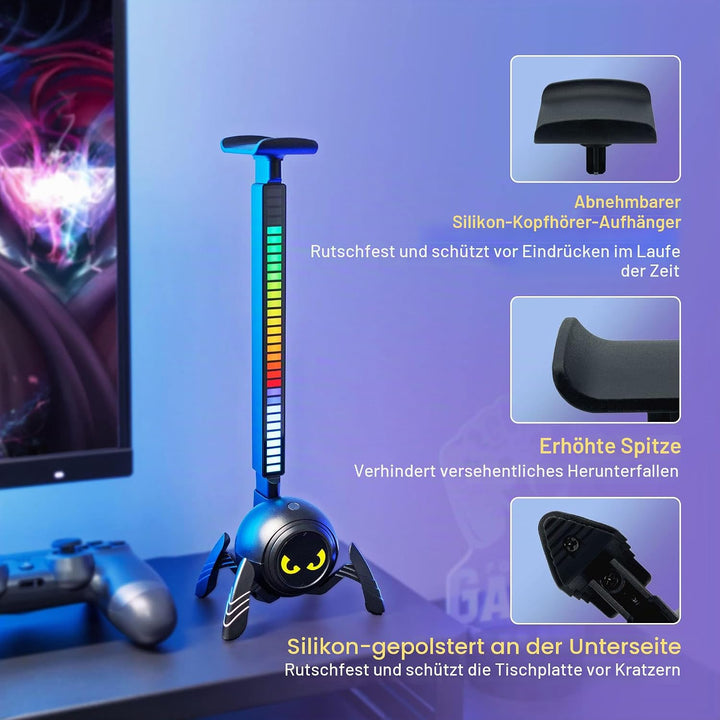 KIWIFOTOS Schreibtisch-Kopfhörer-Aufhänger, Kopfhörerständer Spider Design Headset Halter mit RGB Li